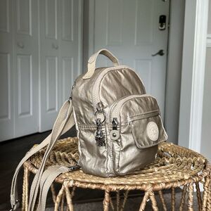KIPLING Alber 3-in-1 Convertible Bag Backpack Beige Cream With Silver Keychain